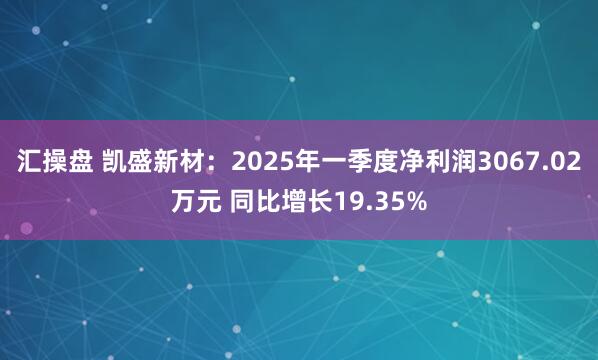 汇操盘 凯盛新材：2025年一季度净利润3067.02万元 同比增长19.35%